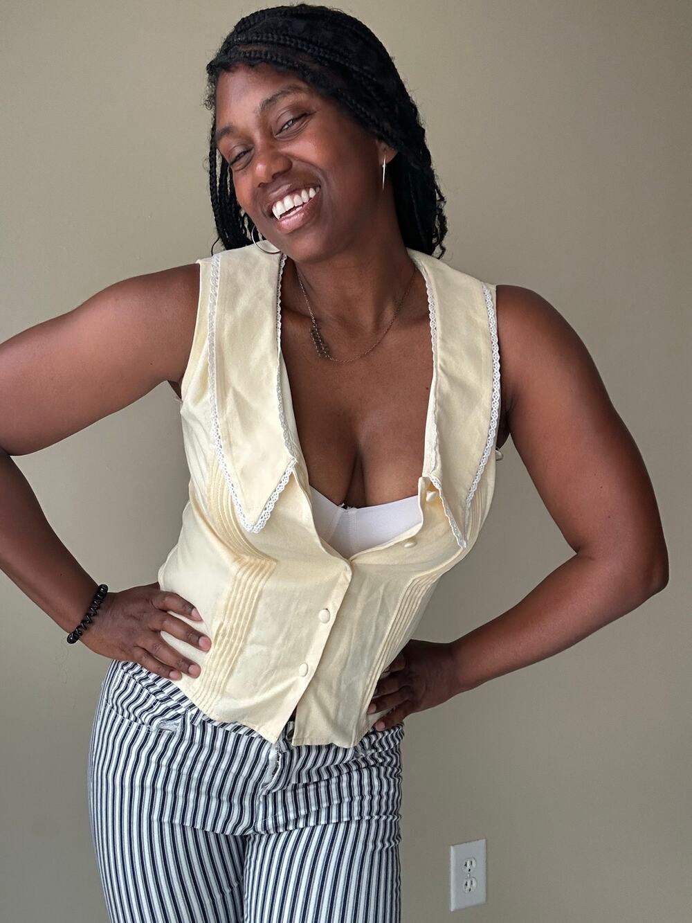 WAYF Linen Blend Butter Yellow Coquette Top Size Small